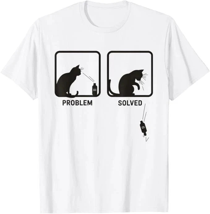 Problem Solved Funny Sarcastic Cat Graphic T-Shirt Sizes S-5XL