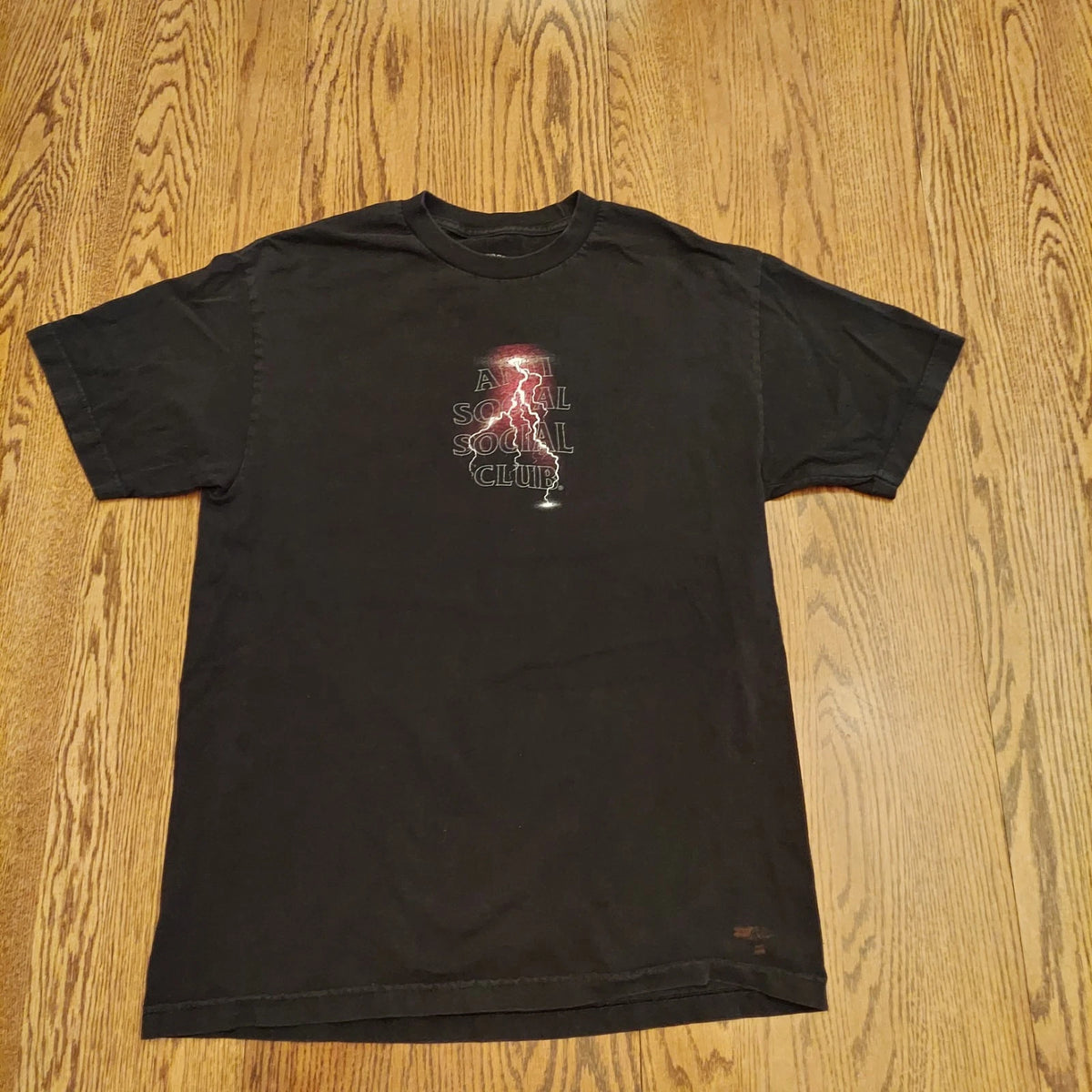 Anti Social Social Club T-Shirt Lightning Graphic Black Size M  (Stained)