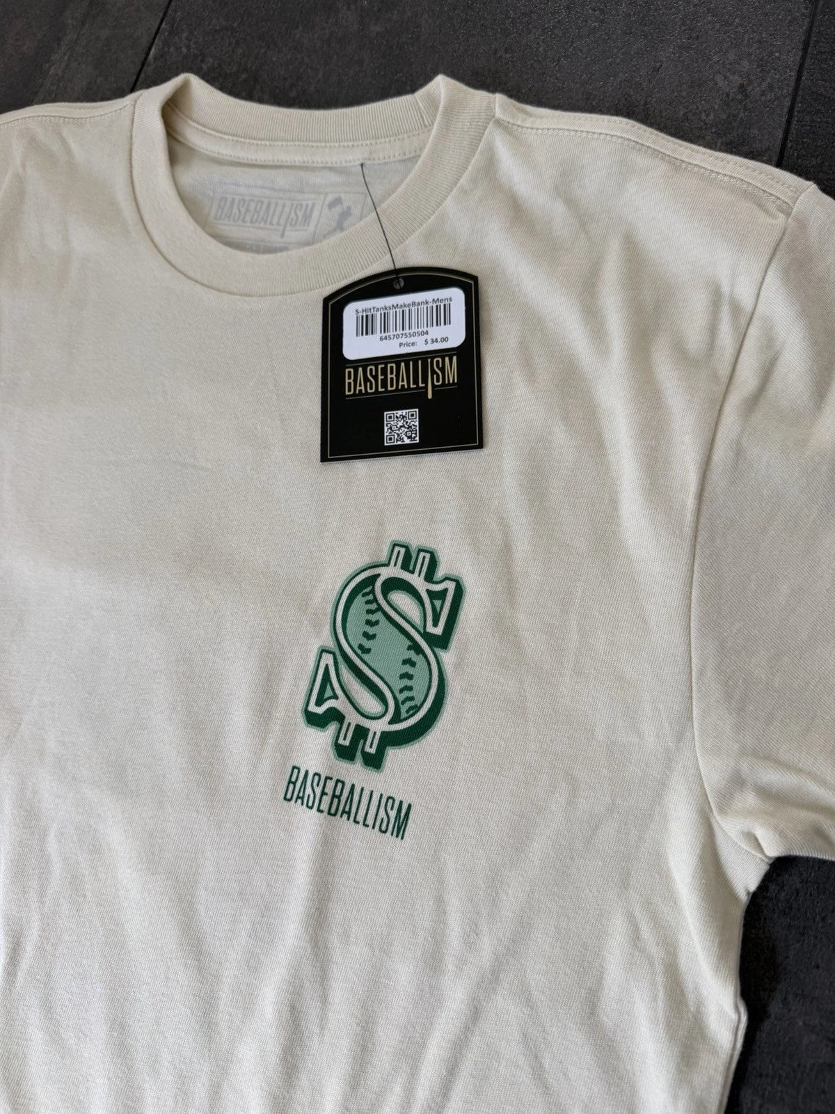 Baseballism Men’s “Money Ball” Beige T-Shirt - NWT - New - Small