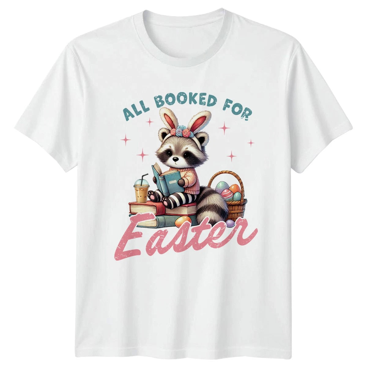 All Booked For Easter Womens T-Shirt Raccoon Reading Easter Gift For Her