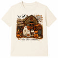 Cute Ghost Pumpkin Patch T-Shirt Farmhouse Halloween Floral Fall Graphic Tee