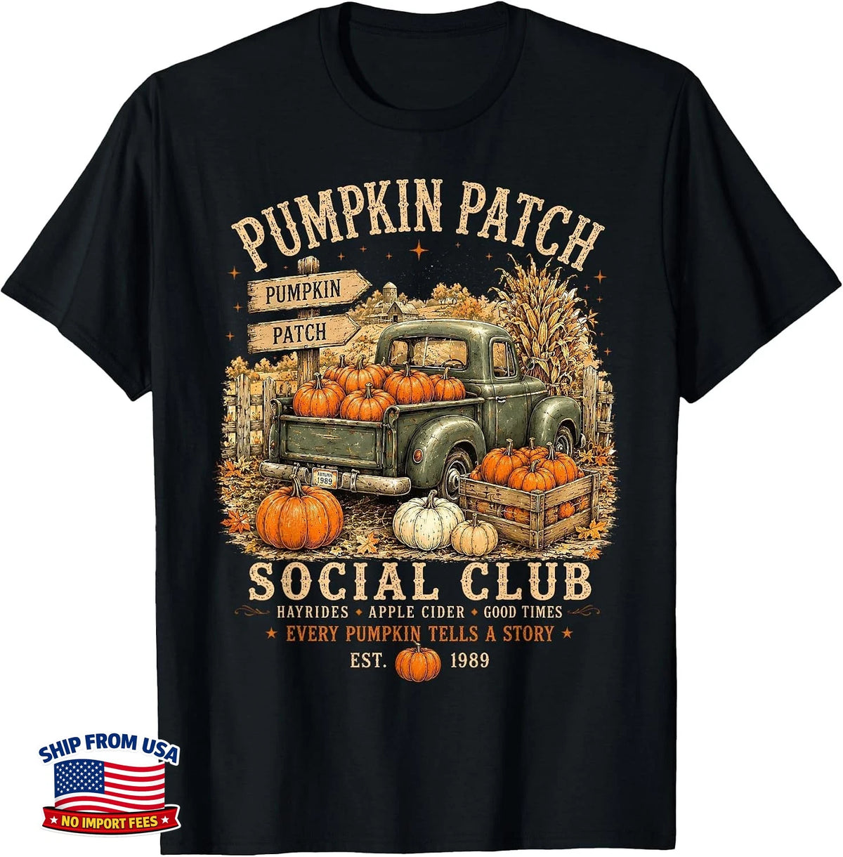 Retro Pumpkin Patch Social Club Truck Fall Autumn T-Shirt