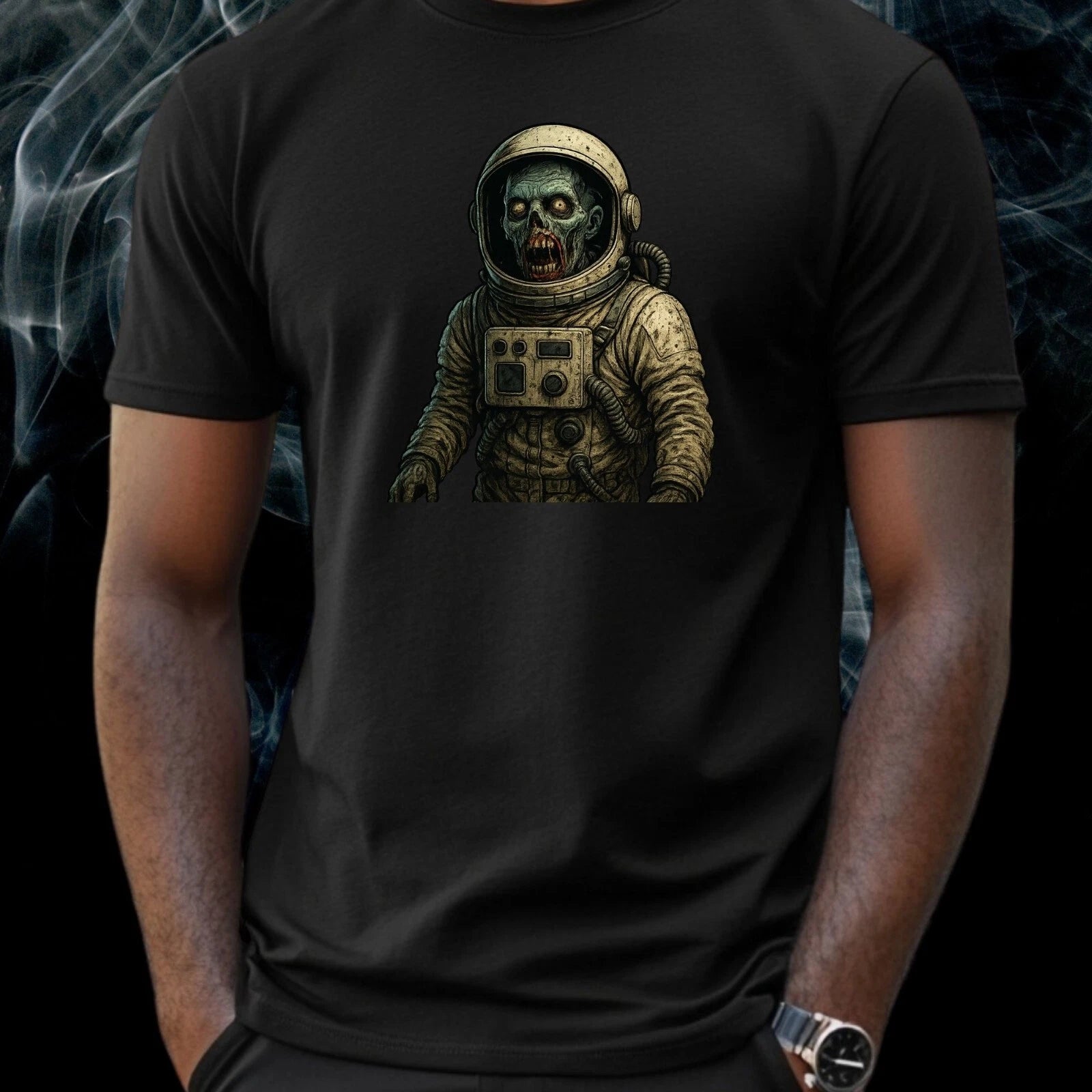 Mens Zombie Astronaut Print Cotton T-Shirt Size XS to 5XL