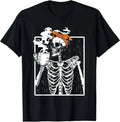 Coffee Skeleton DIY Halloween T-Shirt with Messy Bun Design  Sizes S-5XL