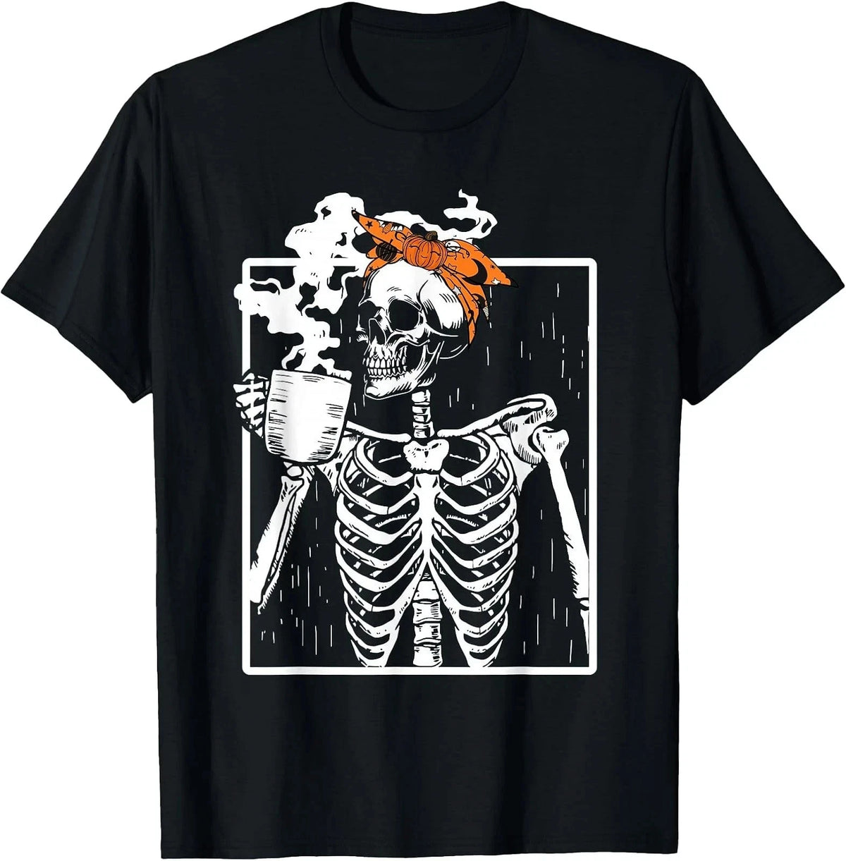 Coffee Skeleton DIY Halloween T-Shirt with Messy Bun Design  Sizes S-5XL