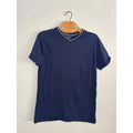 Craft + Flow V-Neck T-Shirt Small Excellent Navy Blue Tan Palm Tree Print Cotton