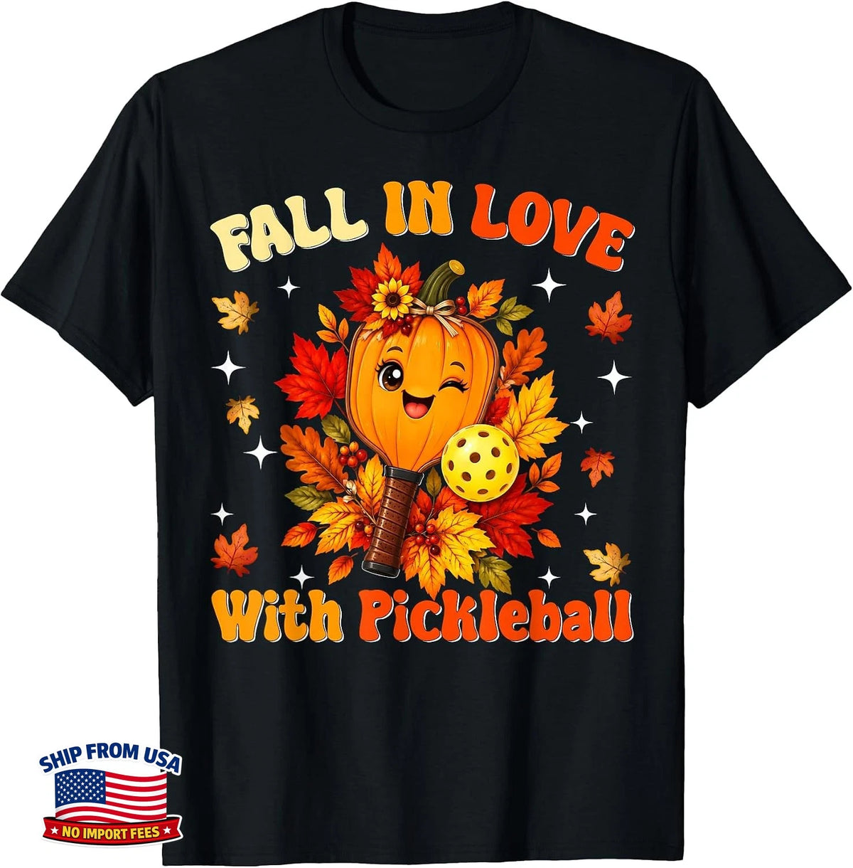 Pickleball Pumpkin Paddle Fall Leaves Autumn Sports Lover T-Shirt Image 1 of 4