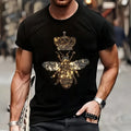 New Men Luxury Diamond Bee Crown Rhinestones Fashion Black T-Shirt High Quality