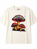AGtawh Men's Graphic Mushroom Embroidered Cotton Jersey Crew Tee White M