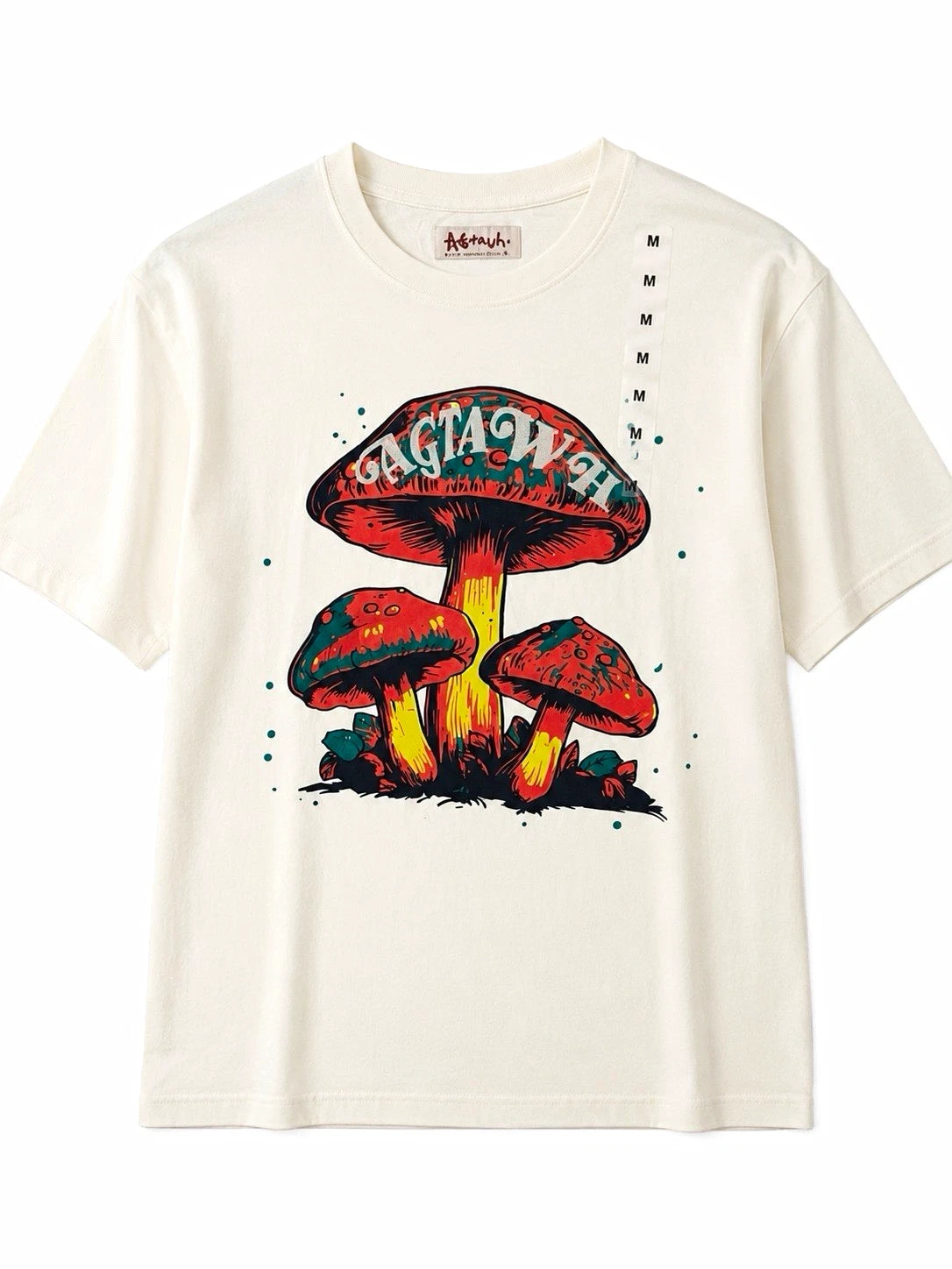 AGtawh Men's Graphic Mushroom Embroidered Cotton Jersey Crew Tee White M