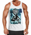 Mens Tank Top Wave Wave Kahuna Tiki Mask Palm Trees Sea Fashion Street Style
