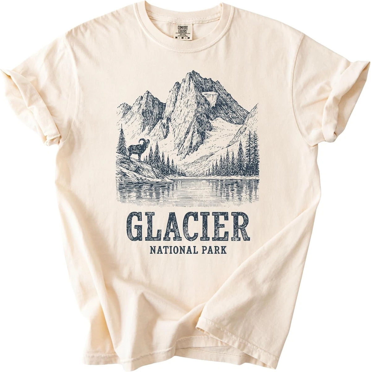 FITIN Glacier National Park T-Shirt - Vintage Mountain Goat Crewneck for Nature