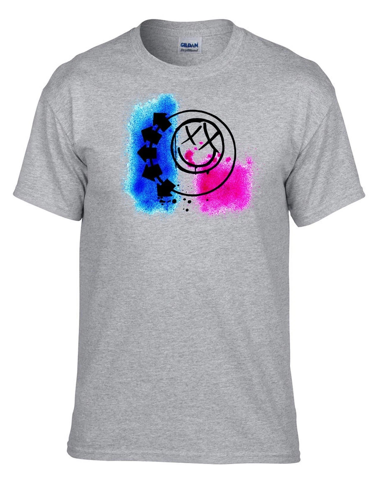 Blink 182 - BIG SMILE Punk Rules Rock Music Grey T-Shirt -131_Grey