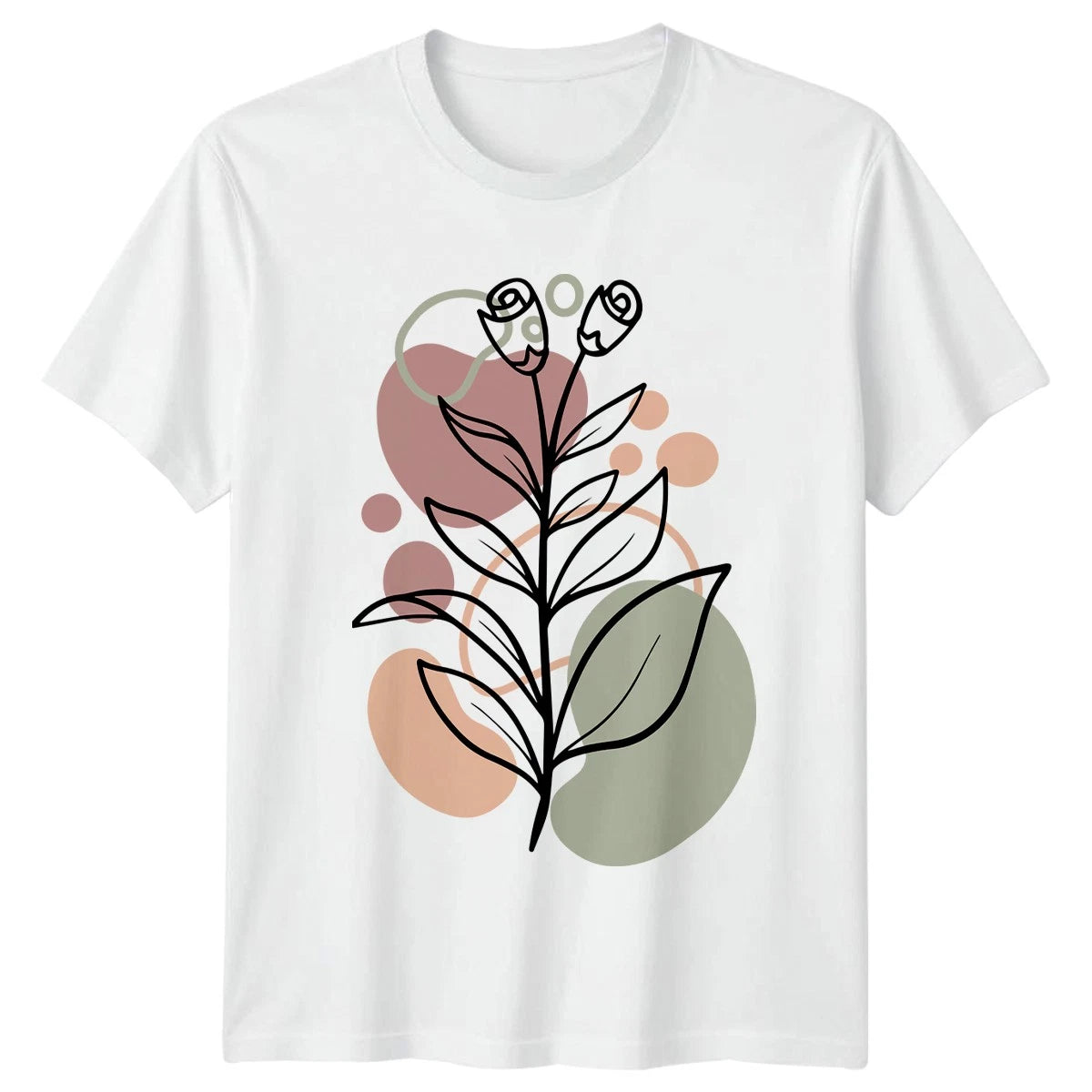 Minimalist Aesthetic Botanical Line Art Womens T-Shirt Abstract Boho Floral