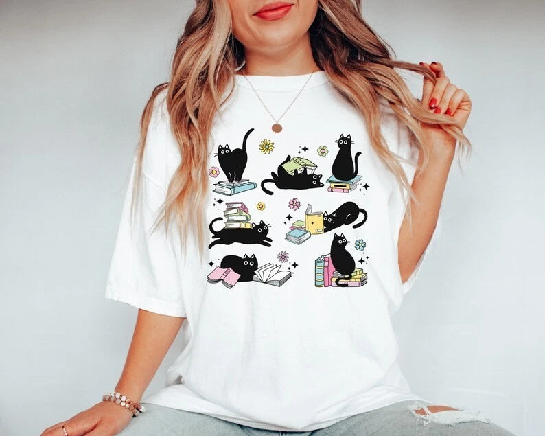Cat Books Shirt, Bookish Cat Shirt, Cat Lover Book Lover Tee