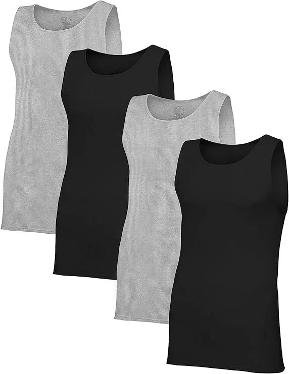 Fruit of the Loom Men's Ribbed Assorted Tank Tops A-Shirts 4-Pack Small to 3X