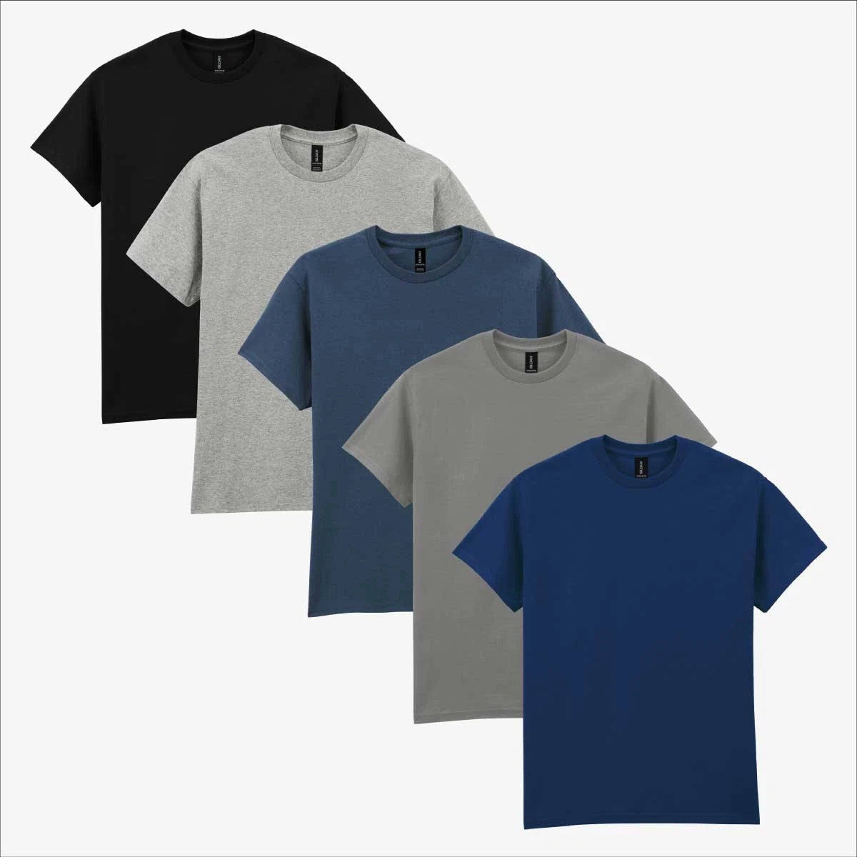 Gildan Ultra Cotton G2000 5-Pack Mens Crew Neck T-Shirt Heavyweight Bundle UK