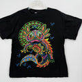Axolotl Salamander Graphic Tee Mens Large Black Neon Psychedelic Tribal Print