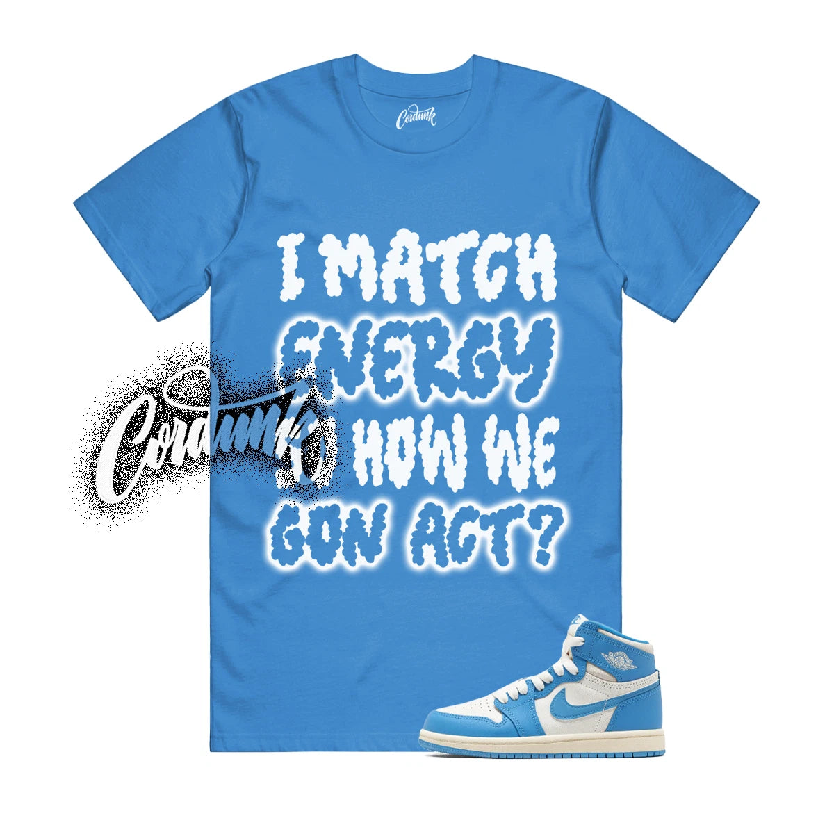 1 UNC Reimagined White Dark Powder Blue Sail T Shirt Match MATCH