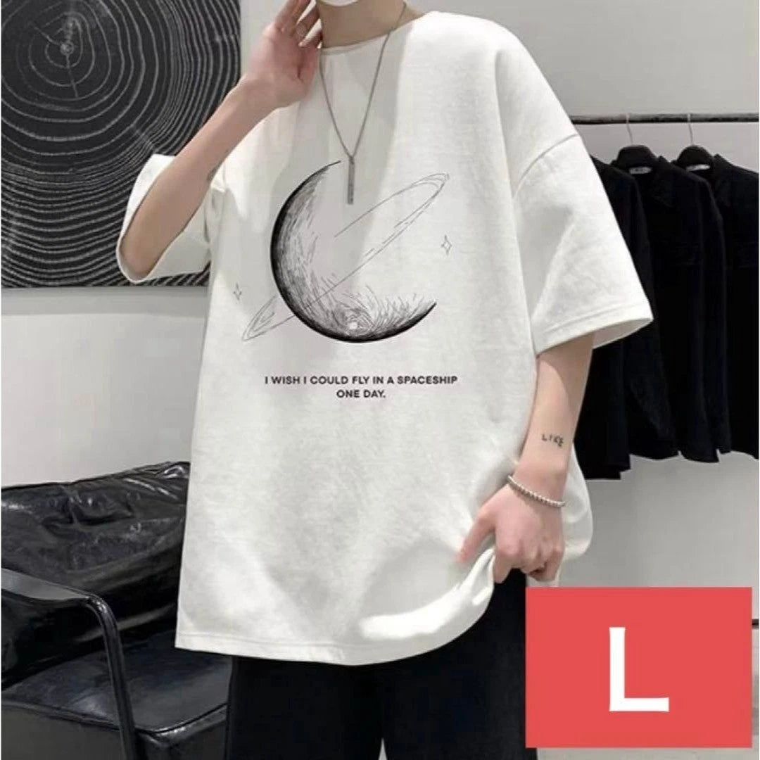 Men s T shirt short sleeve top month (white L size) spring autumn simple English