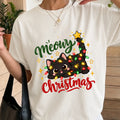 Cute Holiday Black Cat Tee Christmas Lights Graphic Shirt Sweet Retro 90s Boho