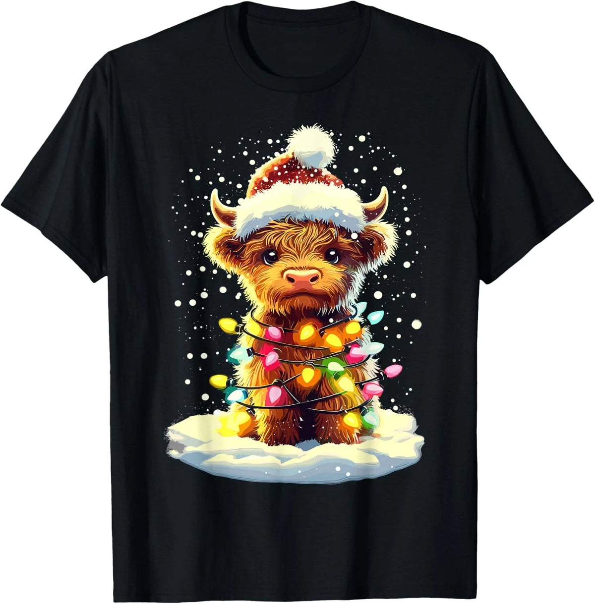 Christmas Xmas Highland Cow Design Funny Cow Unisex T-Shirt