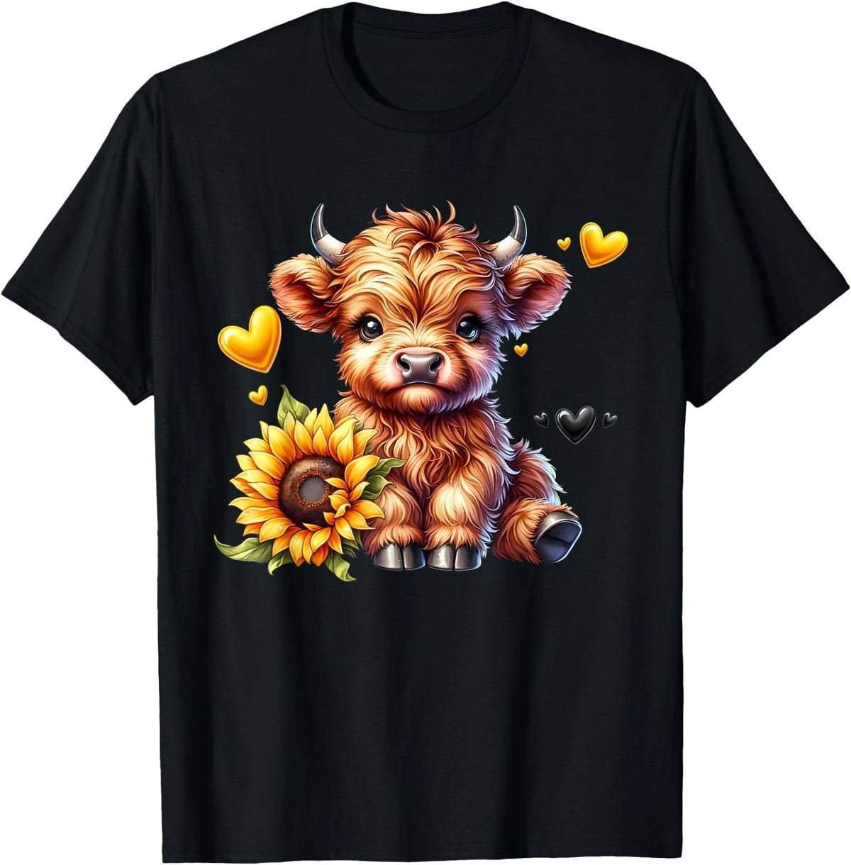 Cute Highland Cow with Sunflower T-Shirt Image 1 of 2
