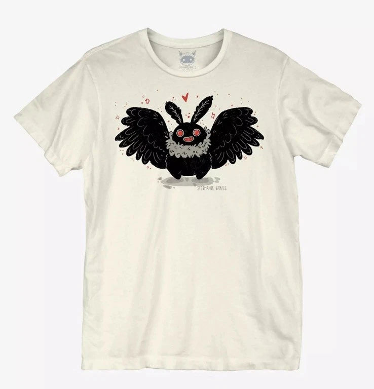 Stephanie Bayles Chibi Mothman Graphic Print White Crew Neck Tee Shirt Hot Topic