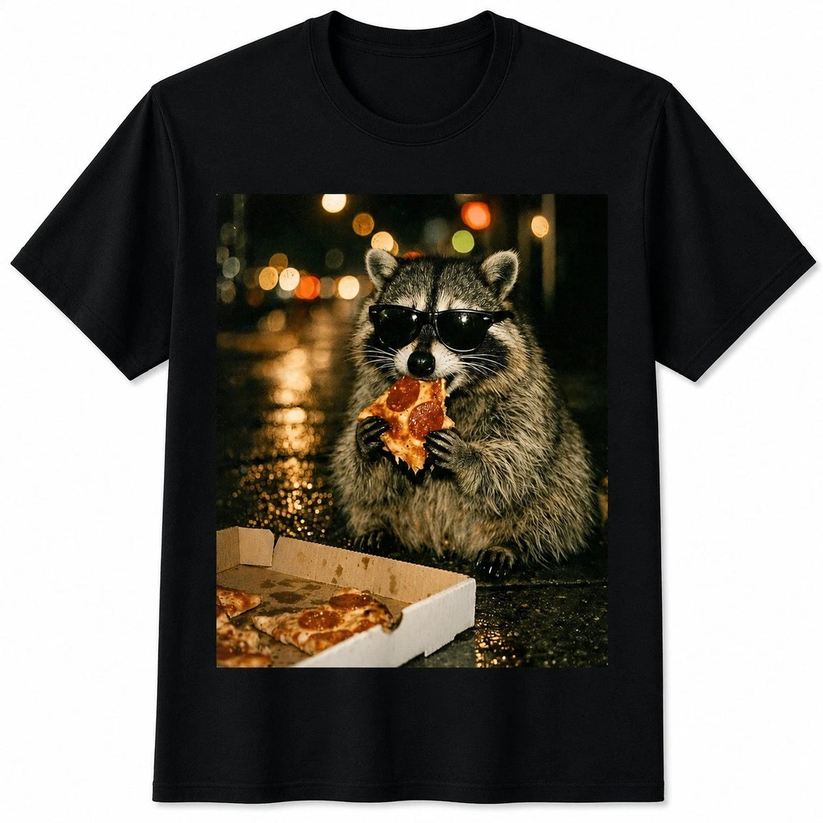 Funny Raccoon Eating Pizza Shirt Retro Trash Panda Graphic Tee Animal Lover Gift Image 1 of 4