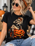 Halloween Skeleton Girl Pumpkin Graphic T Shirt Unisex Adult Spooky Tee