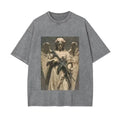 Angel With Gun Graphic T-Shirt Beige Acid Wash Vintage Grunge Tee