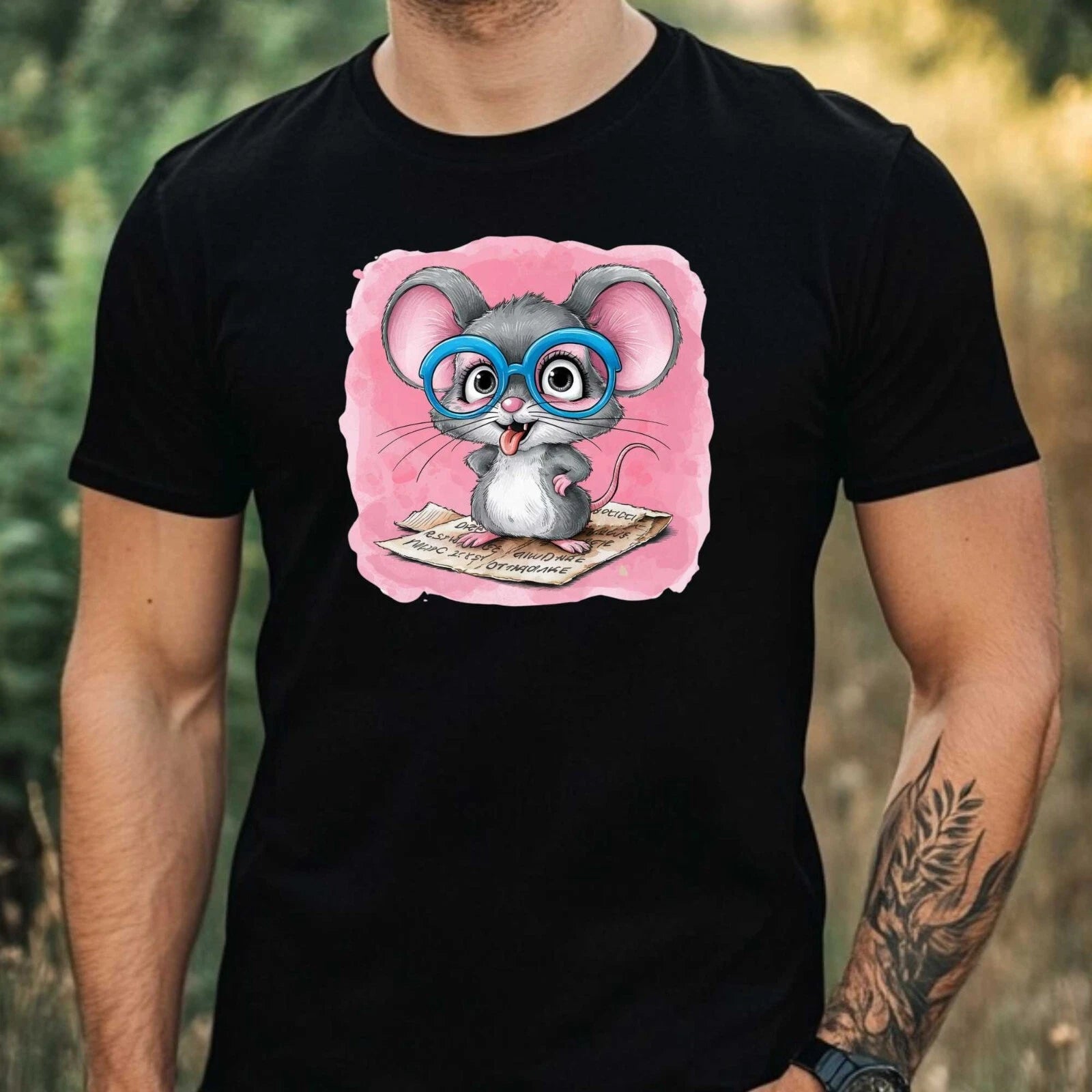 Mens Funny Mouse Print Cotton T-Shirt Size XS to 5XL
