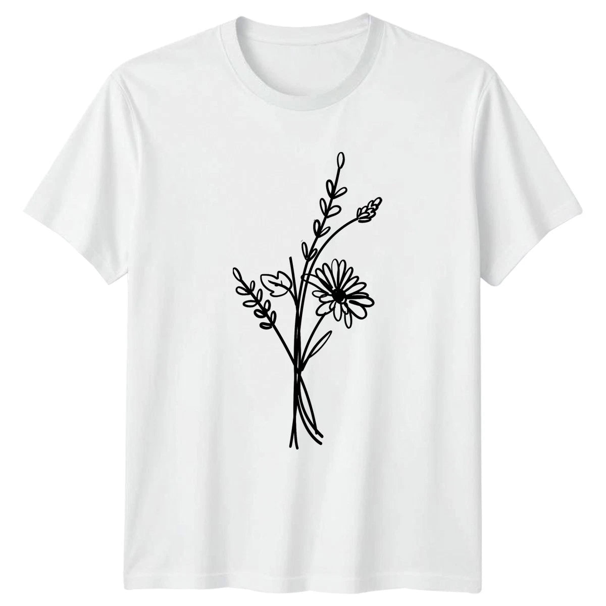 Minimalist Botanical Wildflower Bunch T-Shirt Line Art Floral Birthday Gift