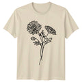 Minimalist Chrysanthemum Flower Bouquet T-Shirt Floral Line Art Birthday Gift