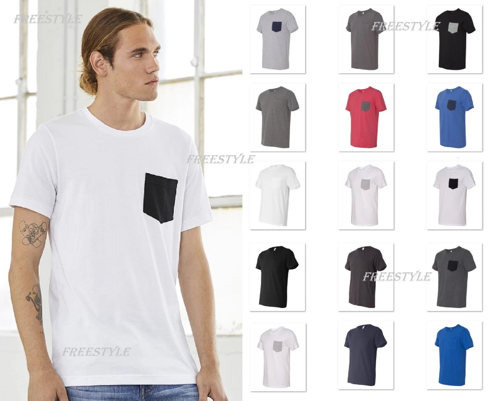 Bella+Canvas Men's Jersey Short-Sleeve Colorblock Pocket T-Shirt - 3021 NEW SALE
