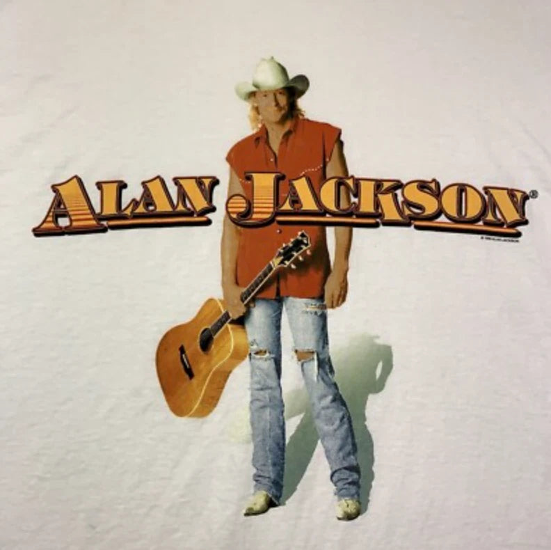 Vintage Alan Jackson 1999 Full Body Country Music White Shirt Image 1 of 3