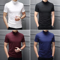 Mens Mock Turtleneck T-shirt Pullover Short Sleeve Solid Slim Fit Top Undershirt