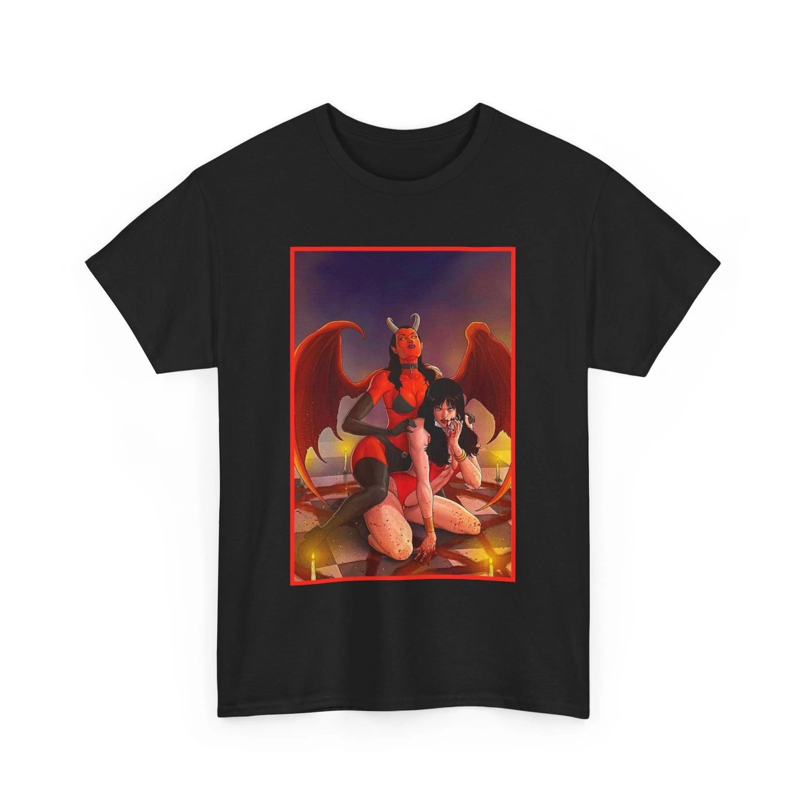 Vampirella and Purgatori Graphic Tee, Fun Casual T-Shirt, Comic, Gothic Apparel
