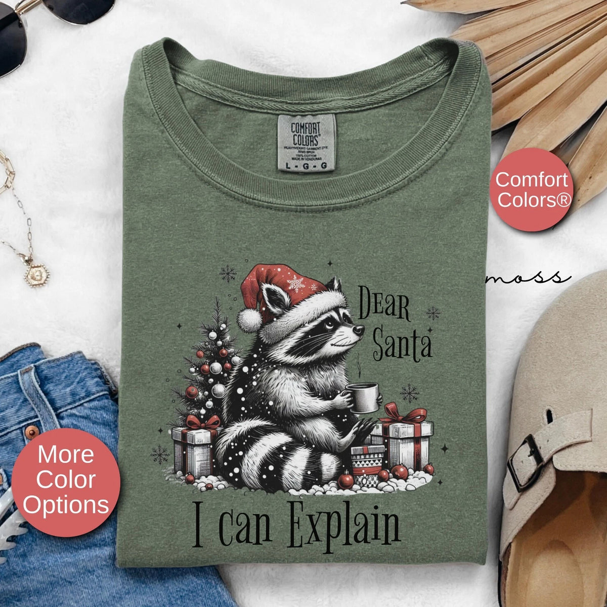 Women's Funny Raccoon Christmas T-Shirt Gift, Cute Raccoon Retro Holiday Vintage