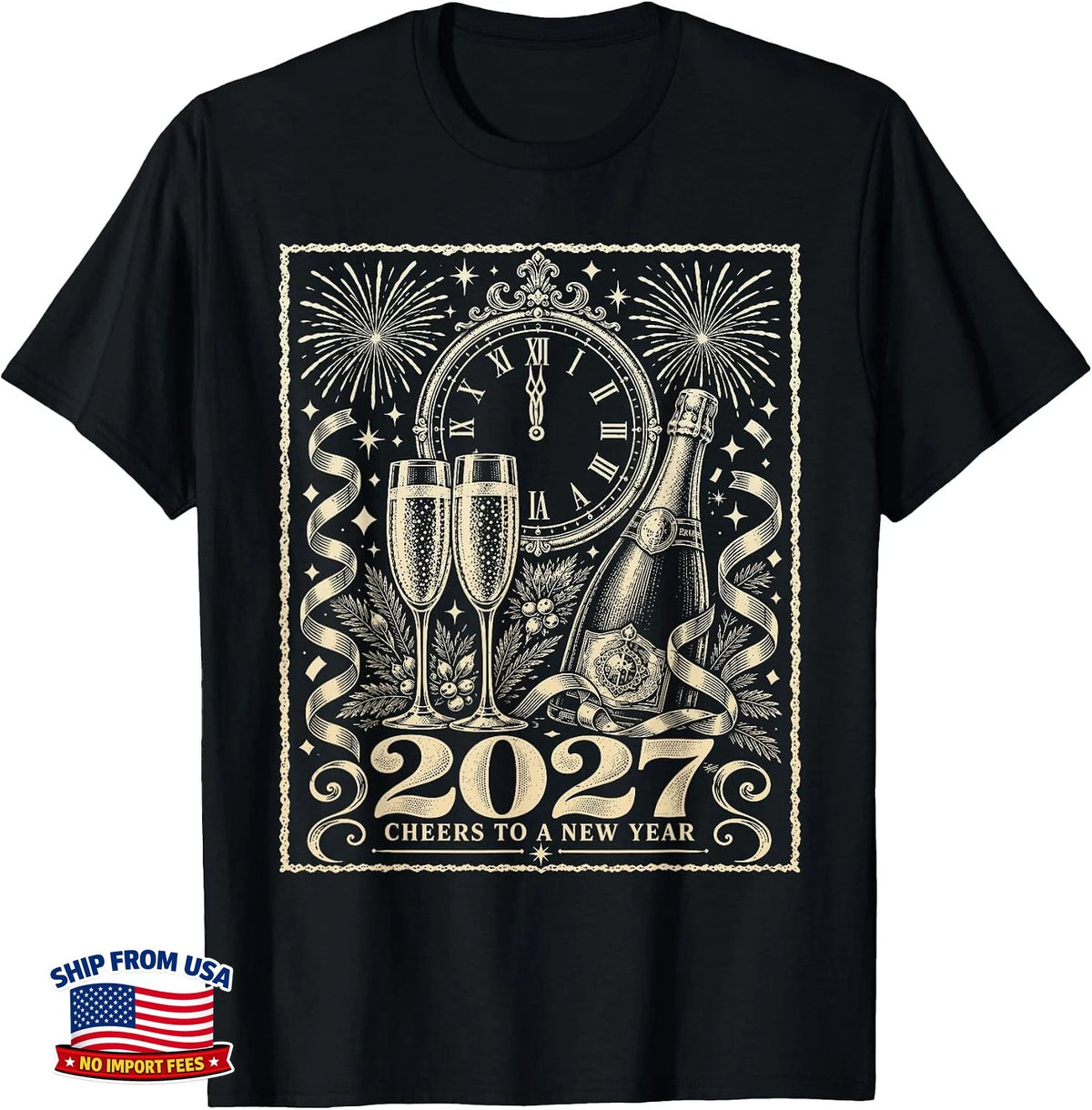 2027 New Year Celebration Retro Countdown Party Men Women T-Shirt