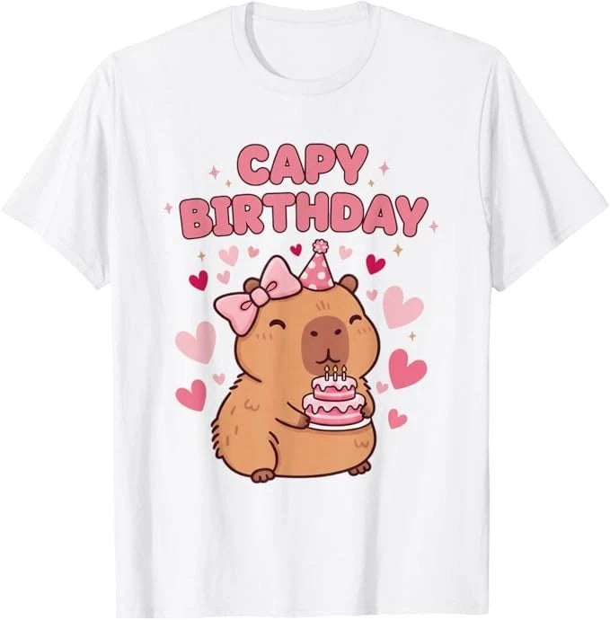 Capybara Birthday Girl Cute Animal Lovers Bow Party T-Shirt