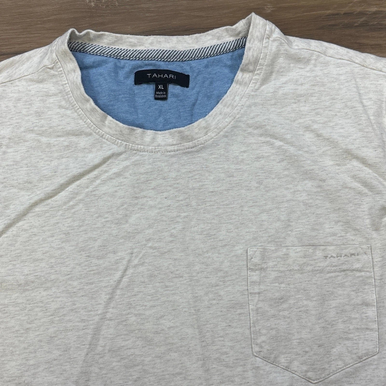 Tahari Pocket T-Shirt Mens XL Minimalist Cotton Blend Regular Fit Heather beige
