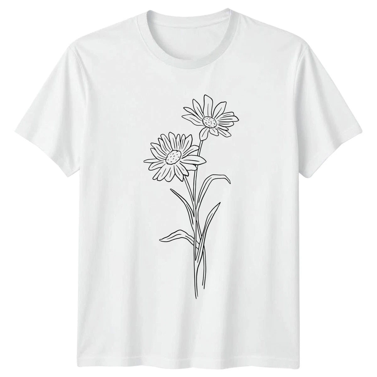 Minimalist Daisy Flower Line Art Womens T-Shirt Botanical Gardening