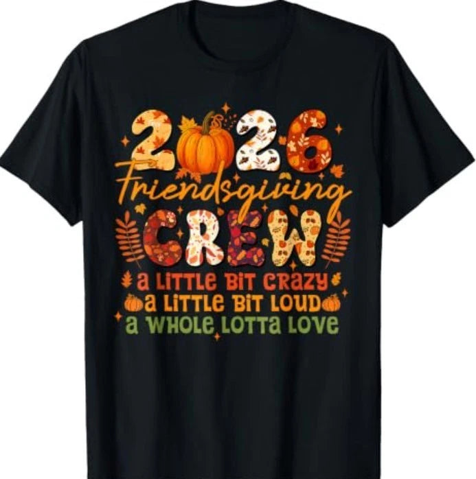 2026 Friendsgiving Crew Thanksgiving Autumn Fall Y'all Retro T-Shirt Image 1 of 2