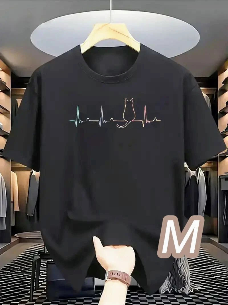 Dry T Black M Size Heartbeat Cats Quick dry Breathable Material Size Simple T