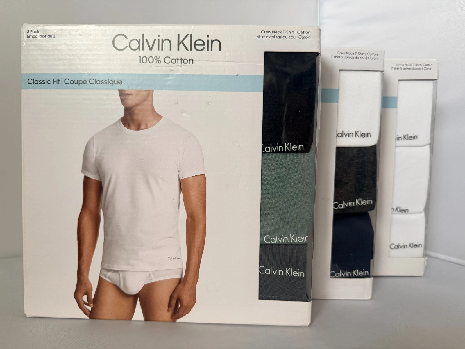 Calvin Klein 100% Cotton Crew Neck T-Shirt Classic Fit 3 Pack Size LARGE