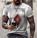 Men T-Shirt White Ace of Diamonds Poker Playing Card Vintage Short Sleeve Tee