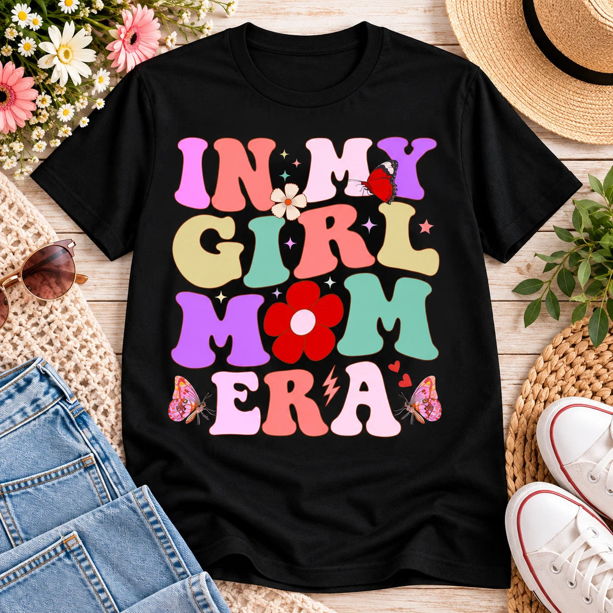 In My Girl Mom Era T-Shirt Retro Floral Typography Mother's Gift