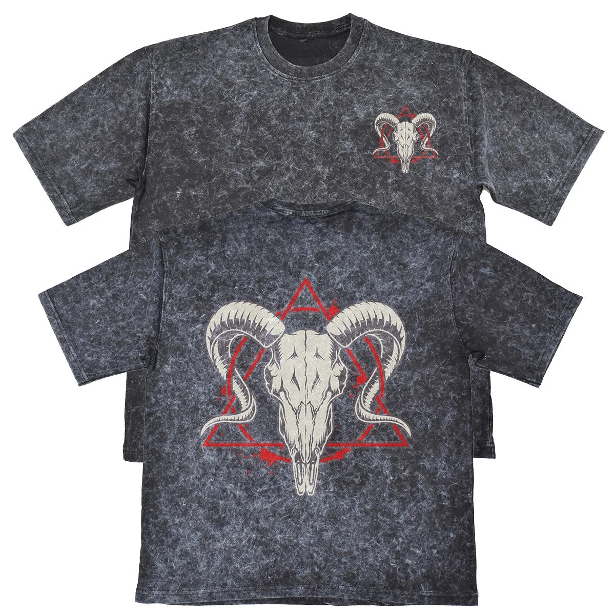 Ram Skull Unisex Mens Carbon Grey 240gsm French Terry Acid Wash T-Shirt