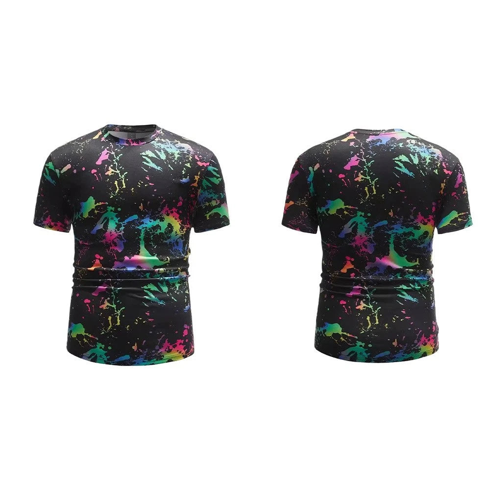 Mens Trendy Loose Polyester Tshirt with Colorful Ink for Everyday and Holiday